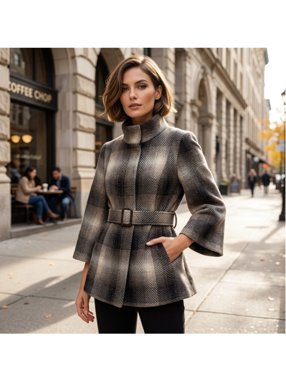 Mossimo Wool Blend Plaid Belted Peplum Swing Coat Quiet Luxury XL
